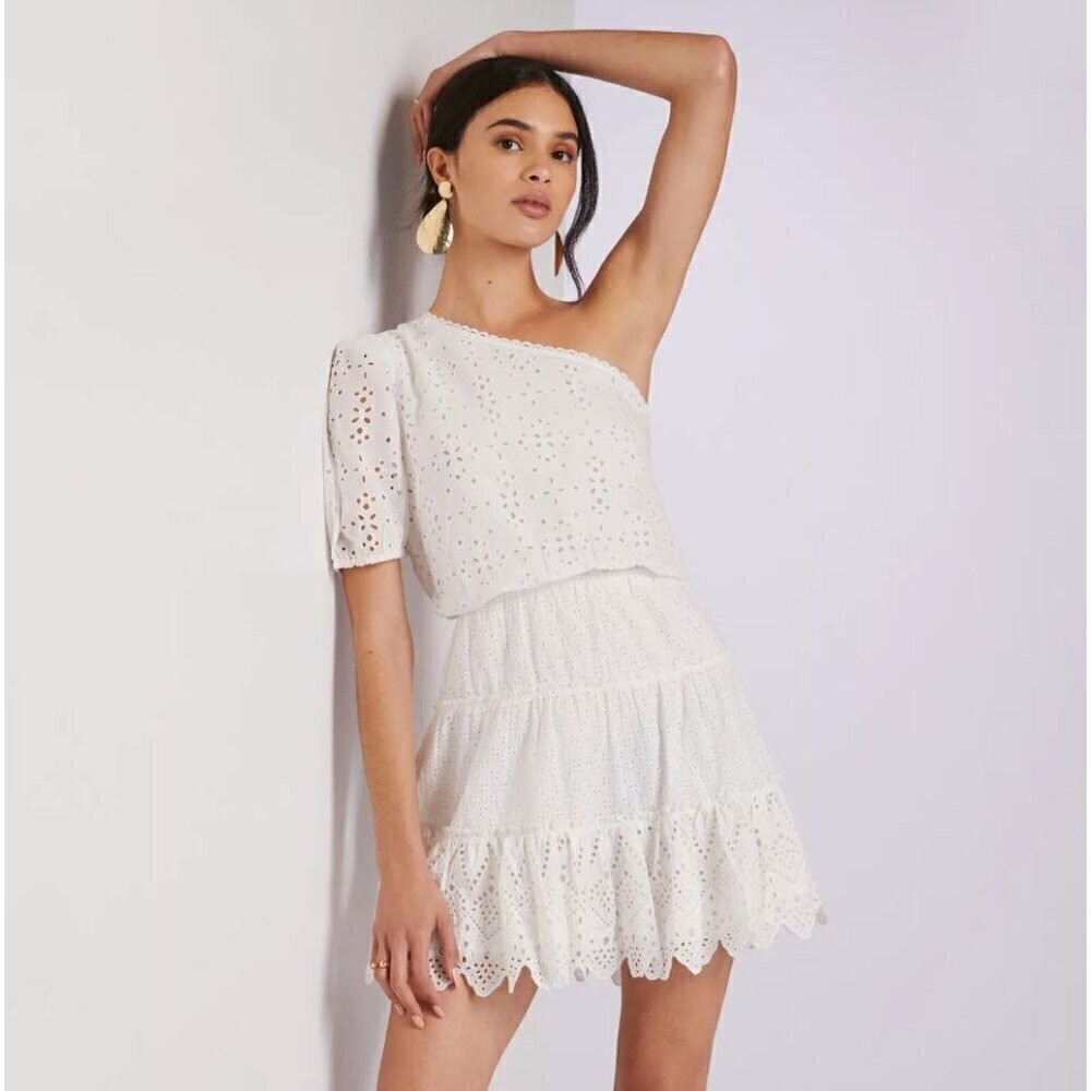 Hemant & Nandita Lace One-Shoulder Mini Dress White Size 12